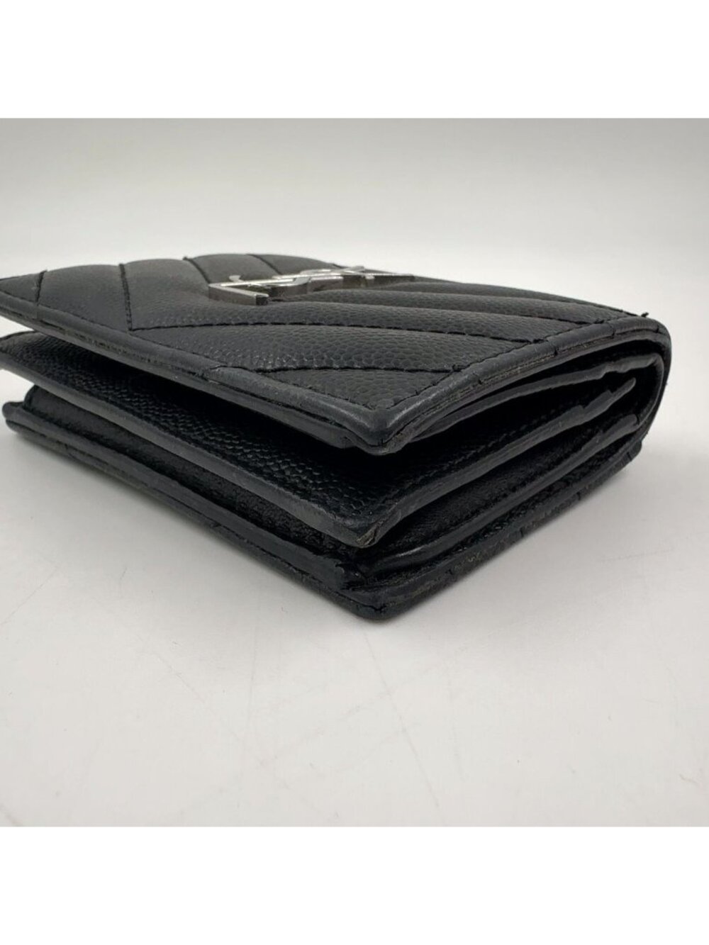Saint Laurent Paris YSL Stitch Compact Fold Wallet Leather Black Silver - Picture 6 of 15